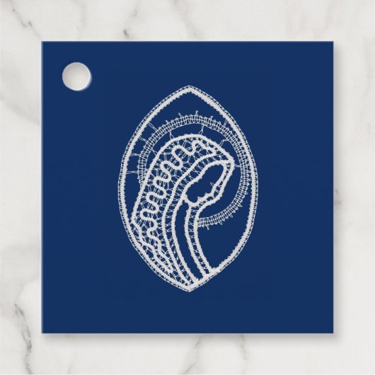 Gesegnete Jungfrau Mary, weiße Spitze, marineblau Geschenkanhänger (Vorderseite)