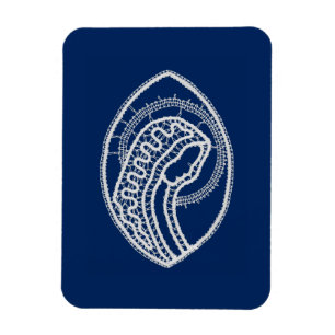 Gesegnete Jungfrau Mary, weiße Spitze, marineblau Magnet