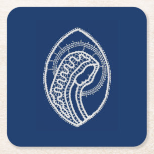 Gesegnete Jungfrau Mary, weiße Spitze, marineblau Rechteckiger Pappuntersetzer