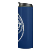 Gesegnete Jungfrau Mary, weiße Spitze, marineblau Thermosbecher (Nach rechts gedreht)