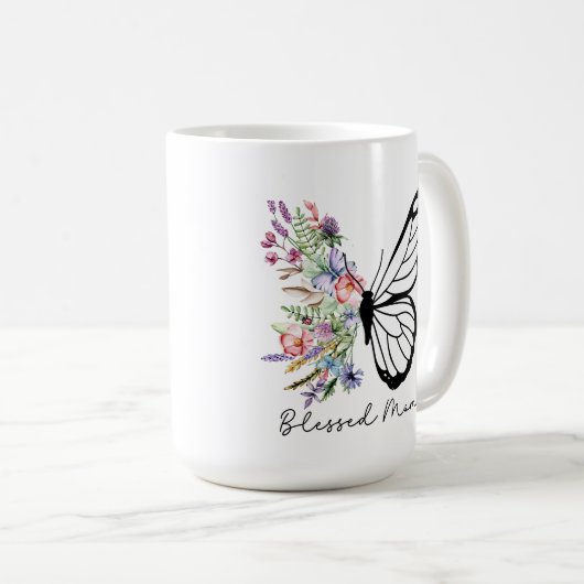Gesegnete Mama Floral Butterfly Kaffeetasse (VorderseiteRechts)