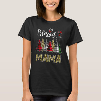 Gesegnete Mama Kreuz Weihnachtsbäume Kariert Leopa T-Shirt