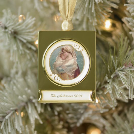 Gesegnete Mary Baby Jesus Religiöse Weihnachten Banner-Ornament Gold (Baum)