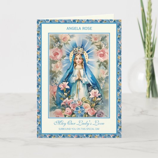 Gesegnete Mary Floral Gebet Rosary Karte (Vorderseite)