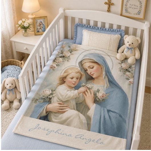 Gesegnete Mary Jesus Floral Religious Fleecedecke