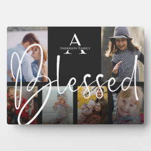 Gesegnete Monogramm-Schriftfamilienname-Fotocollag Fotoplatte
