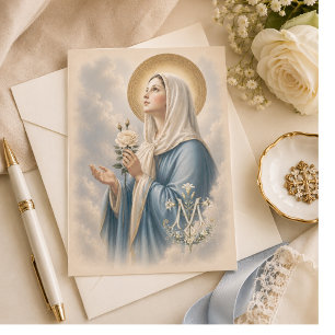 Gesegnete Mutter Florale Marien Kreuz Religiös Dankeskarte