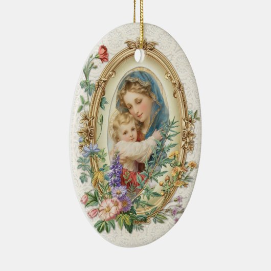 Gesegnete Mutter Maria und Jesus Bloral Keramik Ornament (Rechts)