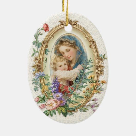 Gesegnete Mutter Maria und Jesus Bloral Keramik Ornament (Hinten)