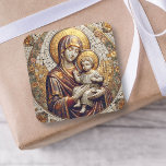 Gesegnete Mutter Mary and Baby Jesus | Christmas Quadratischer Aufkleber<br><div class="desc">Jungfrau Mary mit Baby Jesus in einem Fliesenmosaik Sticker für eine religiöse,  Weihnachts- oder Osterkarte.</div>