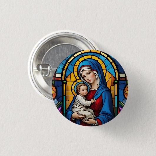 Gesegnete Mutter Mary and Baby Jesus - Jungfrau Ma Button (Vorne & Hinten)