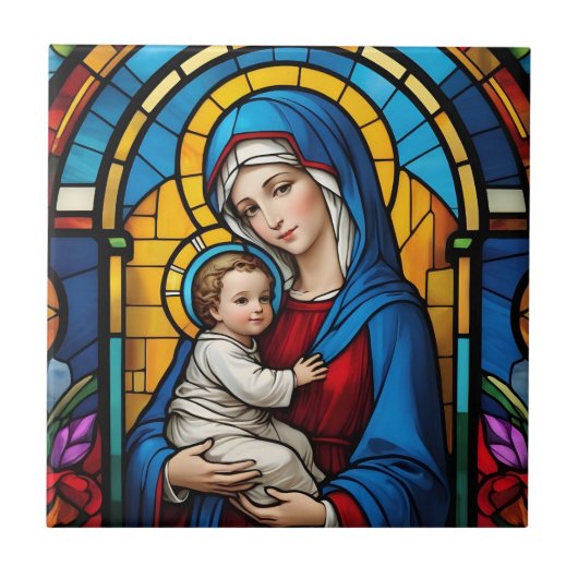 Gesegnete Mutter Mary and Baby Jesus - Jungfrau Ma Fliese (Vorderseite)