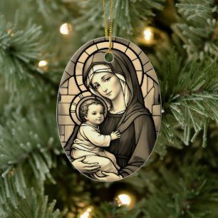 Gesegnete Mutter Mary and Baby Jesus - Jungfrau Ma Keramik Ornament