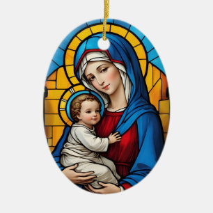 Gesegnete Mutter Mary and Baby Jesus - Jungfrau Ma Keramik Ornament