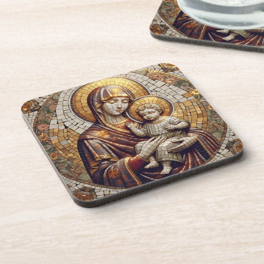 Gesegnete Mutter Mary and Baby Jesus | religiös Getränkeuntersetzer (Linke Seite)