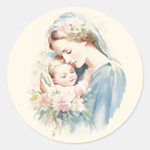 Gesegnete Mutter Mary Baby Jesus Religious Pastel Runder Aufkleber