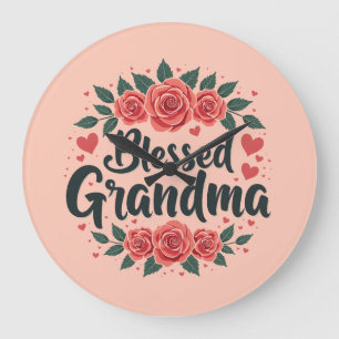 Gesegnete Oma Florale Vintage-Rosen Typografie Große Wanduhr