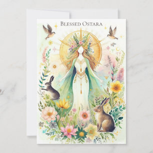 Gesegnete Ostara Heidnische Wicca Flach Grußkarte Feiertagskarte