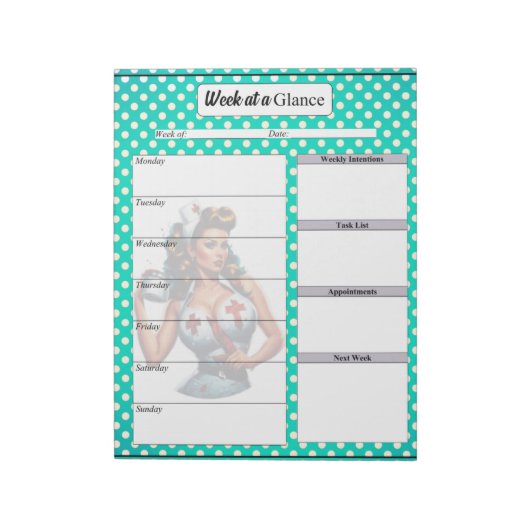 Gesegnete Pinup Nurse _ Woche auf einen Blick Notizblock (Rotiert)
