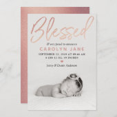 "Gesegnete" Rose Gold Foil Foto Geburtsankündigung Ankündigung (Vorne/Hinten)