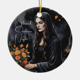 Gesegnete Samhain-Nacht Halloween Herbst Hexe Keramik Ornament