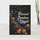 Gesegnete Samhain Night Herbstlaubs & Pumpkins Karte (Vorderseite)