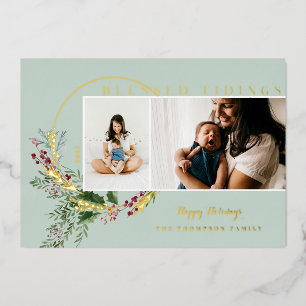 Gesegnete Tidings Wasserfarbenwelt Kranz Fotos Folien Feiertagskarte