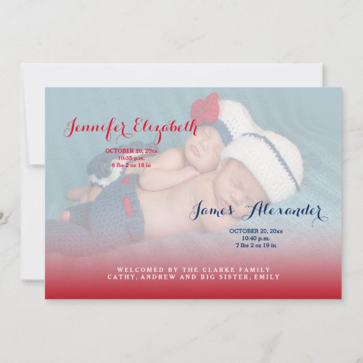 Gesegnete Twins | Foto Baby Birth Ankündigung (Rückseite)