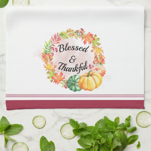 Gesegnete und dankbare Wasserfarben-Herbstlaub Pum Geschirrtuch (Gefaltet)