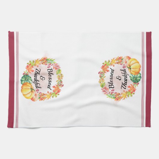 Gesegnete und dankbare Wasserfarben-Herbstlaub Pum Geschirrtuch (Horizontal)