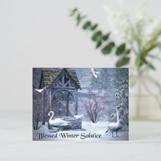 Gesegnete Winter Solstice Swans Postkarte (Stehend Vorderseite)