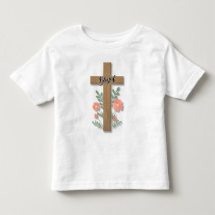 Gesegnete Wortkunst Holzkreuz und Korallenblumen Kleinkind T-shirt