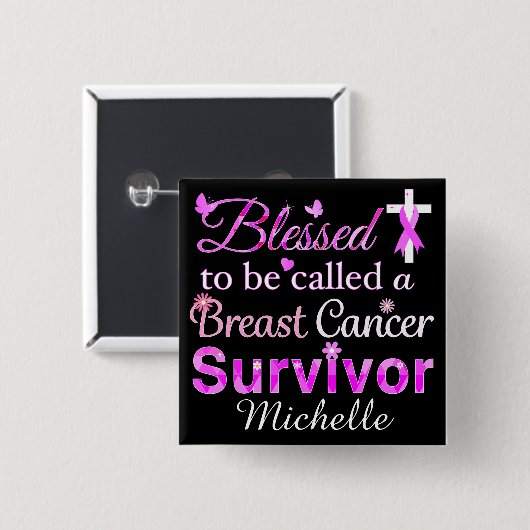 Gesegneter Brustkrebs-Überlebender Button (Vorne & Hinten)