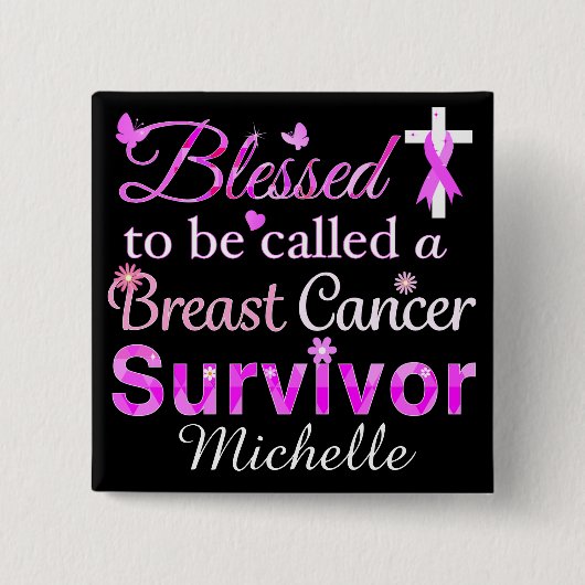 Gesegneter Brustkrebs-Überlebender Button (Vorderseite)