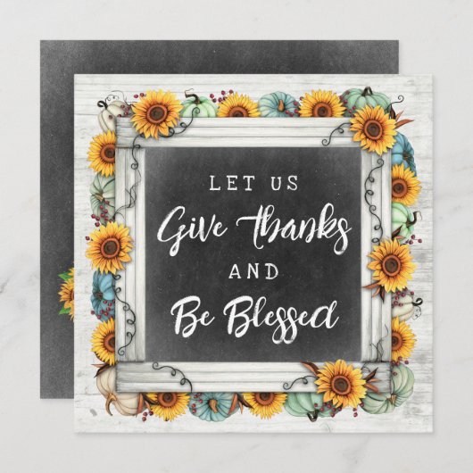 Gesegneter Erntedank Fall Sonnenblumen Familieness Einladung (Vorne/Hinten)