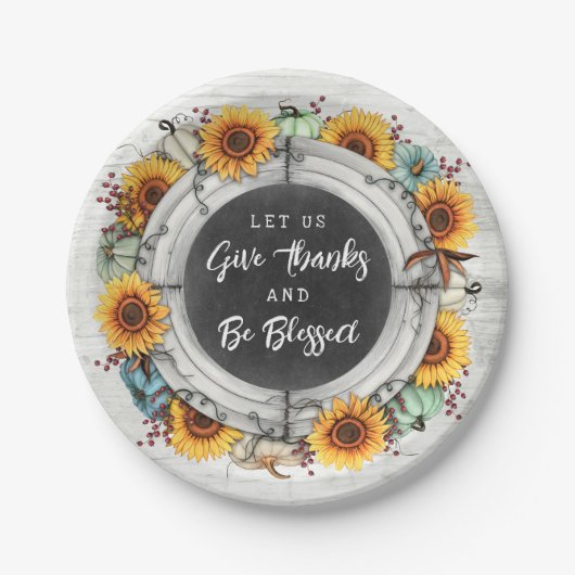 Gesegneter Erntedank Fall Sonnenblumen Familieness Pappteller (Vorderseite)