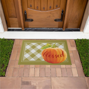 Gesegneter Herbst Ernte Pumpkin auf Gingham Willko Fußmatte