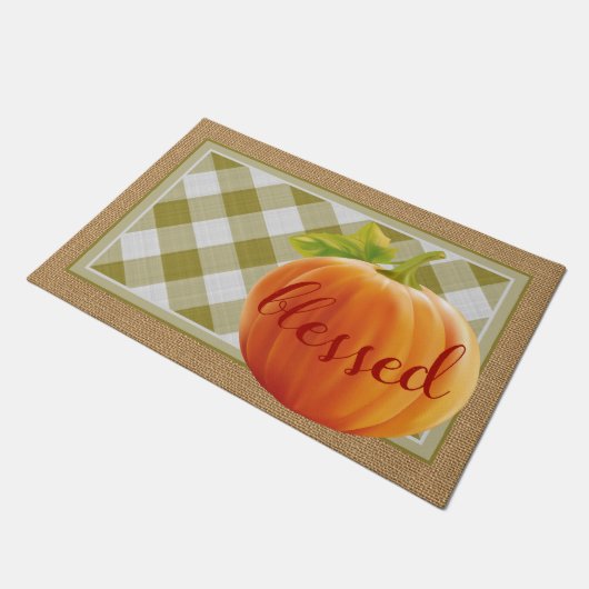 Gesegneter Herbst Ernte Pumpkin auf Gingham Willko Fußmatte (Schrägansicht)