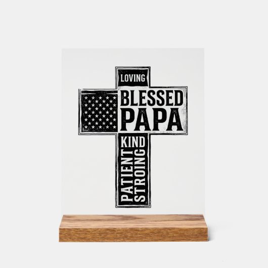 Gesegneter Papa Kreuz Christliche Vintage-Typograf Acrylschild (Vorderseite)