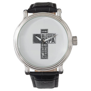 Gesegneter Papa Kreuz Christliche Vintage-Typograf Armbanduhr