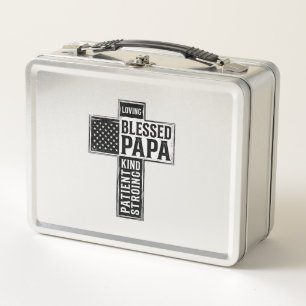 Gesegneter Papa Kreuz Christliche Vintage-Typograf Metall Brotdose