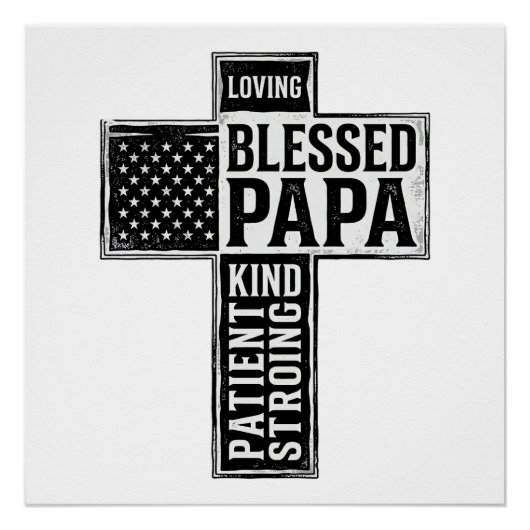 Gesegneter Papa Kreuz Christliche Vintage-Typograf Poster (Vorderseite)