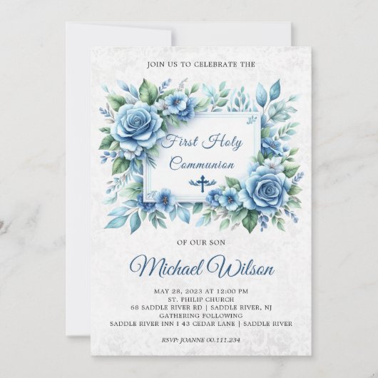 Gesegneter Tag Erste heilige Kommune Bloral Einladung (Vorderseite)
