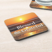 Gesegneter u. dankbarer Sonnenuntergang in Getränkeuntersetzer (Linke Seite)