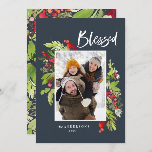 Gesegnetes Aquarellfolien 1 Foto Weihnachtsnachtsn Feiertagskarte (Vorne/Hinten)