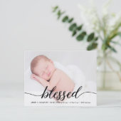 Gesegnetes Baby Geburt Ankündigung Drehbuch danke Postkarte (Stehend Vorderseite)