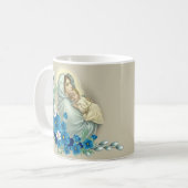 Gesegnetes Blumen Jungfrau-Marys Jesus Memorare Kaffeetasse (Vorderseite Links)