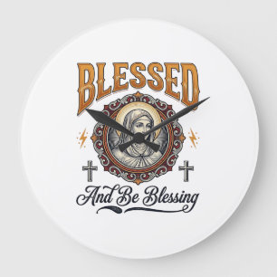 Gesegnetes christliches Vintage-Stich-T-Shirt-Desi Große Wanduhr