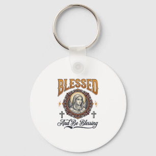 Gesegnetes christliches Vintage-Stich-T-Shirt-Desi Schlüsselanhänger