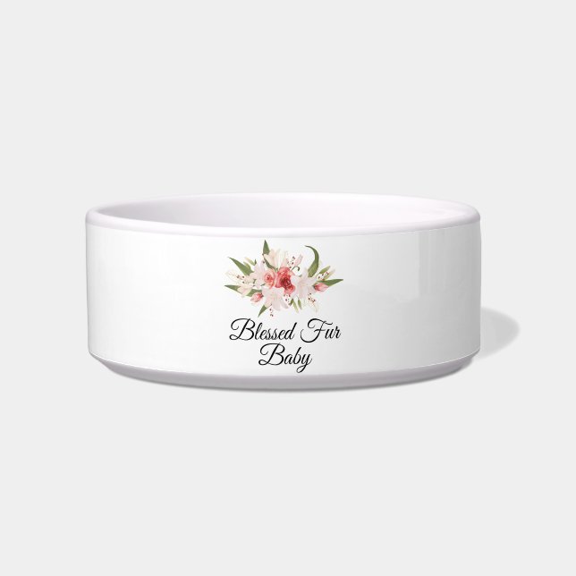 Gesegnetes Fellbaby mit Blumendesign Futter/Wasser Napf (Vorderseite)